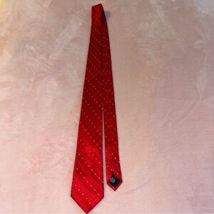 Stafford red silk tie with textured diamond squares and stitched square dots